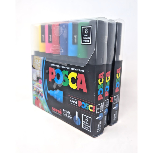 3x Posca Paint Markers, Medium Point Marker Tips, PC-5M Assorted Ink 8 Count NEW - Picture 1 of 4